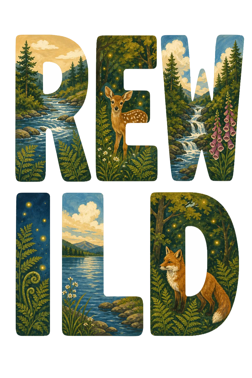 Rewild print art, up close