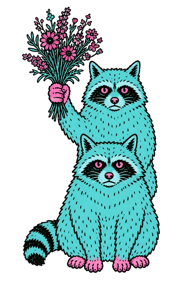 Wildflower Raccoons print art